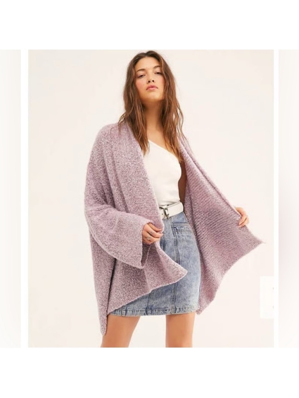 Free People BFF Soft Lavender Open-Front Women's Sweater Cardigan